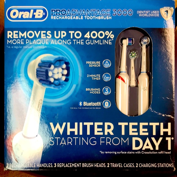 Oral B Pro-advantage 3000 Rechargeable Toothbrush 2 pack. 2 Rechargeable Handles - Picture 1 of 12